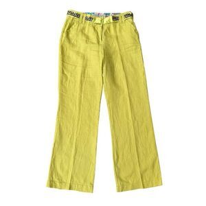 Per Una vintage 100% linen green lime wide leg pants size 14 Long